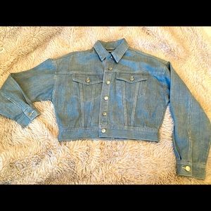 Striped short denim jacket